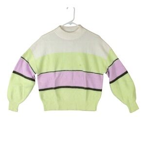 NWT Ann Taylor Striped Colorblock Crew Neck Ribbed Sweater Small White Chunky S